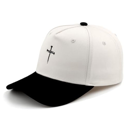 Embroidered Christian Two-Tone Baseball Cap for Men & Women, Adjustable Dad Hat Christmas Easter Gift - color: Jesus 3 Nail Cross Shape, Black/Beige