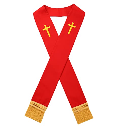BLESSUME Church Clergy Pastor Cross Embroidered Stole - color: Red 4