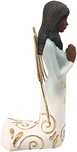 Pavilion Gift Company The Lord is My Strength Exodus 15:2-5.25 Inch African American Kneeling Praying Collectible Resin Angel Figurine, Blue
