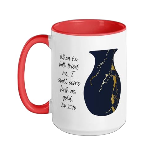 Bible Verse Jesus Christ Kintsugi Vase Gold Job Christian Ceramic Mug, Red/White, 15oz - color: Red/White, size: 15 Ounces