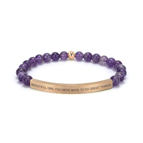 Amethyst Christian Bracelet for Women, 18K Gold Plated Bible Verse Jewelry, Inspirational Religious Faith Gift, Scripture Jewelry for Encouragement & Strength - color: BEAUTIFUL G,YOU WERE MADE TO DO GREAT THINGS-Amethyst Rose Gold