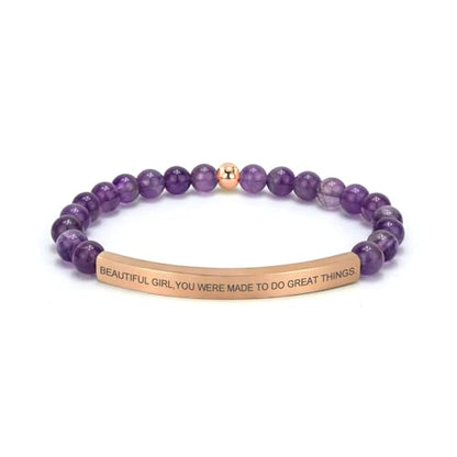 Amethyst Christian Bracelet for Women, 18K Gold Plated Bible Verse Jewelry, Inspirational Religious Faith Gift, Scripture Jewelry for Encouragement & Strength - color: BEAUTIFUL G,YOU WERE MADE TO DO GREAT THINGS-Amethyst Rose Gold