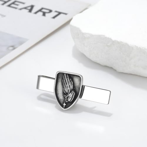 Stainless Steel Tie Clip for Men: Christian Cross Lion Compass Tie Bar Business Tie Clasp for Wedding Office Meetings Graduation - style: Praying Hands Tie Clip