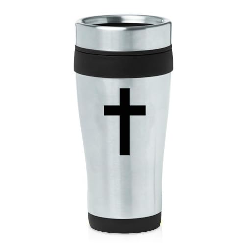 16oz Insulated Stainless Steel Travel Mug Coffee Mug Tumbler Cross Christian (Black) - color: Black