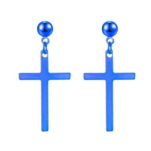 MALOYANVE Stainless Steel Cross Earrings for Men Women Personalized Hypoallergenic Minimalist Black Silver Faith Hanging Crosses Fashion Hope Love Godliness Dangling Drop Earring Jewelry Gifts - color: Blue Cross Stud