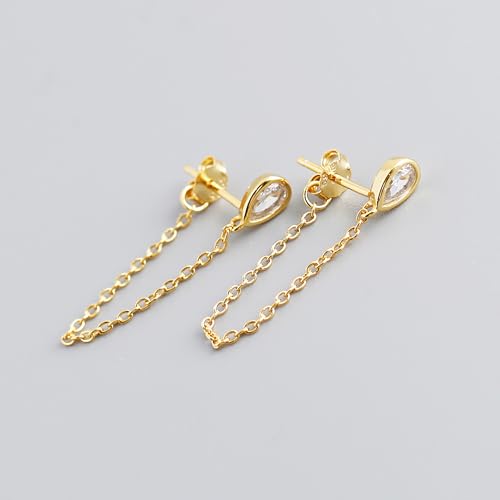 925 Sterling Silver CZ Moon Cross Heart Teardrop Chain Earrings for Women - color: CZ--Gold