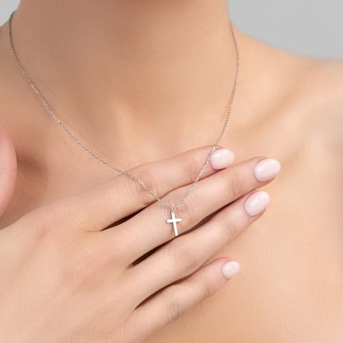 MONOZO Dainty 14K Gold Plated Cross Necklace for Women Jewelry Gifts Trendy - color: Silver- Simple Cross