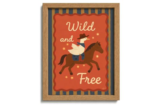 Funny Cowboy Goose Canvas Wall Art Solid Wood Framed 16x24in - color: Cowboy Duck, size: 24"L x 16"W