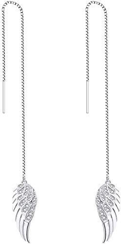 Starchenie Angel Wings Dangle Earrings for Women 925 Sterling Silver Cubic Zirconia Threader Earrings - color: Threader