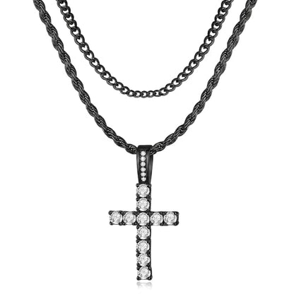 GEMOSA Cross Necklace for Men, Cuban Link Layered Rope Chain Silver/Gold/Black - color: Black Gold, size: 22/24 inch