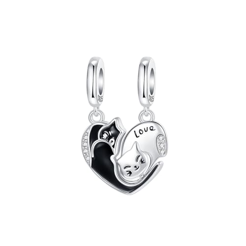LUXILLA 925 Sterling Silver Charm Golden Family Tree Sparkling Cross Cute Dragon Charms Fits Bracelets Necklace Pendant Bead Jewelry Gift for Women Family Friends - color: Couple Cat Charm