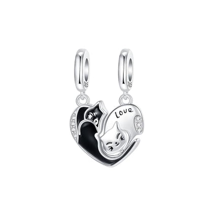 LUXILLA 925 Sterling Silver Charm Golden Family Tree Sparkling Cross Cute Dragon Charms Fits Bracelets Necklace Pendant Bead Jewelry Gift for Women Family Friends - color: Couple Cat Charm