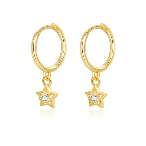 925 Sterling Silver Dangle Earrings Heart Star Cross Drop Earrings Dainty Gold Trendy Cute Earrings for Women - color: Star, gold