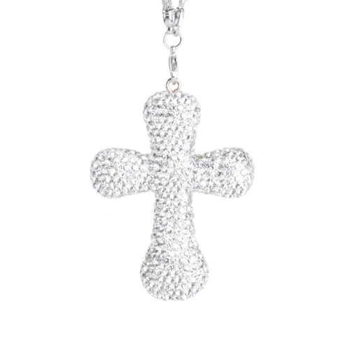 Cross Hanging Ornaments for Rear View Mirror, Bling Car Charm, Pendant Decoration, Car Rosary for Rearview Mirror, Rear View Mirror Accessories for Truck, Home Decor, Religious Gift - color: Silver