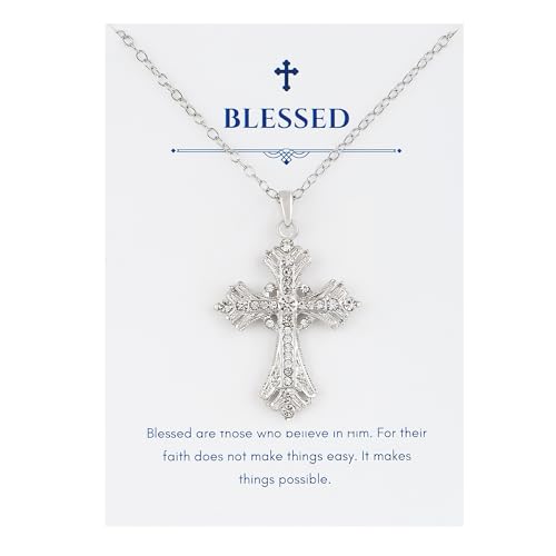 Alilang Silvery Tone Celtic Cross Pendant Necklace with Religious Message Card & Envelope Christian Jewelry - style: Blessed