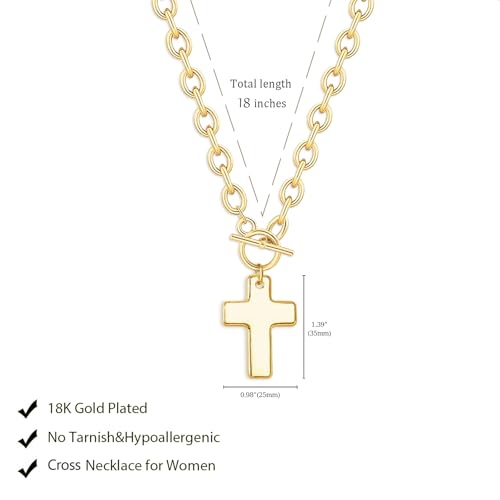LULII Cross Necklace for Women Dainty 14K Gold Silver Plated Small Cross Pendant Choker Simple Cute Cross Gold Necklace for Women Trendy Faith Jewelry Gift - color: Chunky Cross Necklace-Gold