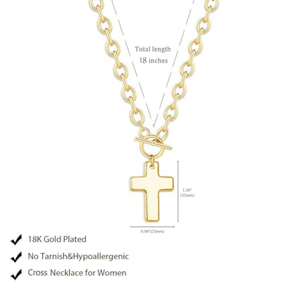 LULII Cross Necklace for Women Dainty 14K Gold Silver Plated Small Cross Pendant Choker Simple Cute Cross Gold Necklace for Women Trendy Faith Jewelry Gift - color: Chunky Cross Necklace-Gold