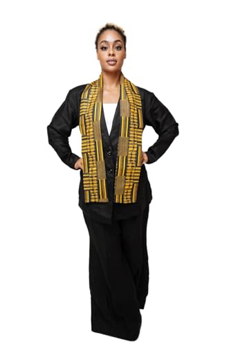 Dupsie's Kente African Print Stole – Made in Africa Black History Month Sash for Church, Choir, School & Cultural Events - color: Black and Gold