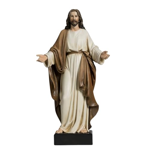 12inch Jesus Statue Hand Painted Jesus Christ with Open Arms Religious Home Decor Resin Sculpture Christian Home Décor - color: Brown Robe, size: 12inch