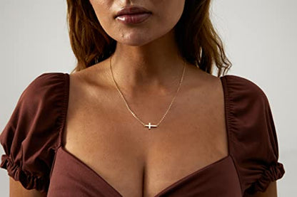 VIROMY Gold Cross Necklace for Women 14K Gold Plated Cute Sidways Cross Pendant Choker Necklaces Simple Trendy Everyday Jewelry for Women - style: Sideways Cross-44CM-Gold