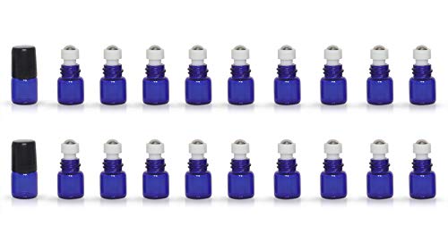 20 Pack Set 1ML Mini Sample Roll Glass Bottles for Essential Oils Roller Refillable Perfume Roll Bottle (1ML Blue) - color: 1ML Blue