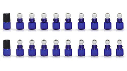 20 Pack Set 1ML Mini Sample Roll Glass Bottles for Essential Oils Roller Refillable Perfume Roll Bottle (1ML Blue) - color: 1ML Blue