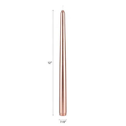 Mega Candles 12 pcs Unscented Rose Gold Taper Candles, Hand Poured Wax Candle 12 Inch x 7/8 Inch, Home Décor, Wedding Receptions, Centerpieces, Occasions, Events, Romantic Dinners, Prayer, Holders - color: Rose Gold