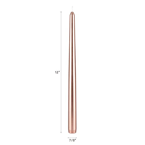 Mega Candles 12 pcs Unscented Rose Gold Taper Candles, Hand Poured Wax Candle 12 Inch x 7/8 Inch, Home Décor, Wedding Receptions, Centerpieces, Occasions, Events, Romantic Dinners, Prayer, Holders - color: Rose Gold