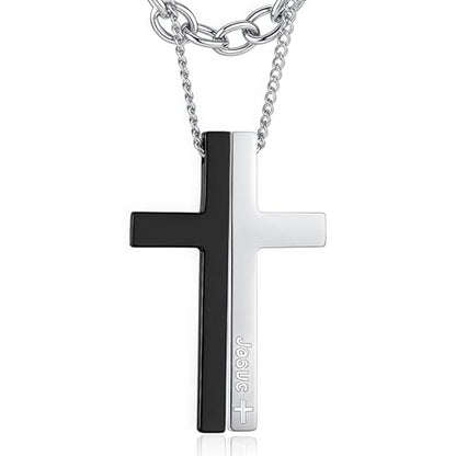 OLEVS Men's Cross Pendant Necklace Large Stainless Steel Cross Pendant Necklace for Men Women - color: Black Silver