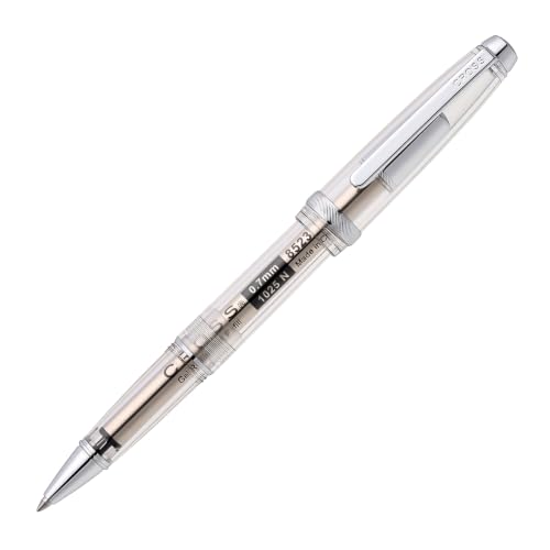Cross Lume Translucent Translucent Clear Resin Rollerball Pen - Chrome-Plated Appointments - Black Medium Gel Rollerball - 0.40mm Line Width - Lifetime Mechanical Warranty - color: Clear