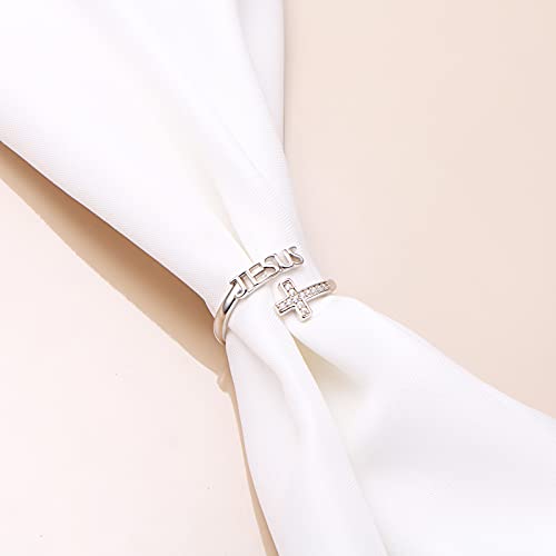 FLYOW Cross Ring 925 Sterling Silver Engraved I Can Do All Things Love of Jesus Cross Ring Religious Jewelry for Women, Size 5-10