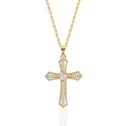 Exquisite Stainless Steel Cross Necklaces,A Perfect Blend of Gothic Style and Christian Faith, Suitable for Men and Women, Fashionable Accessories, Hypoallergenic Material - color: Rhinestone