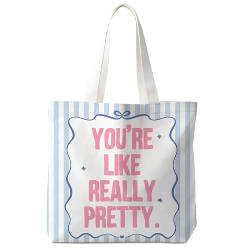 Christian-Flowers-Inspirational Motivational Gifts Canvas Tote Bag for Women,Reusable Shopping Grocery Bags - color: Motivational -You're Like Really Pretty