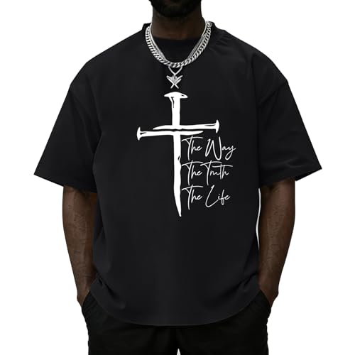 Christian Shirts for Men Faith Cross Shirt Jesus Religious Tshirts Bible Verse Inspirational Oversized Graphic Tees - color: Black, size: X-Large