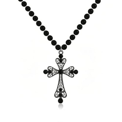 Pearl Cross Necklace Big Cross Pendants Necklaces for Women Chunky Pearl Necklace Gothic Cross Necklace Punk Vintage Cross Jewelry Women - style: Black