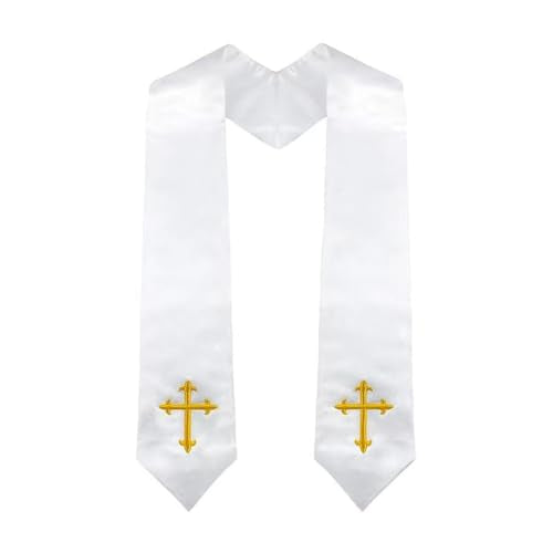 Clergy Stole & Choir Stole with Cross Embroidery 60'' (Pink) - color: White