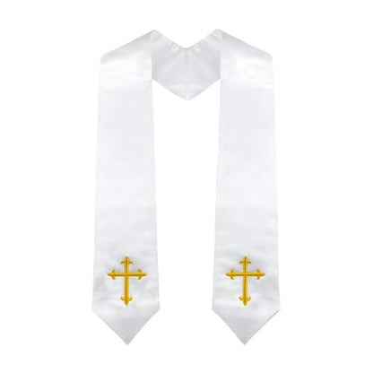 Clergy Stole & Choir Stole with Cross Embroidery 60'' (Pink) - color: White