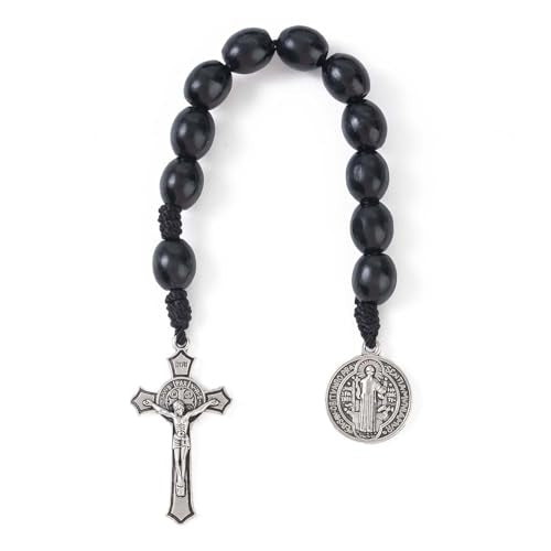 Rosary Beads Catholic - Handmade Wooden Rosaries, Wooden Bead Rosary Necklace, Metal Cross For Catholic Or Christian Gift - color: black (Pocket)