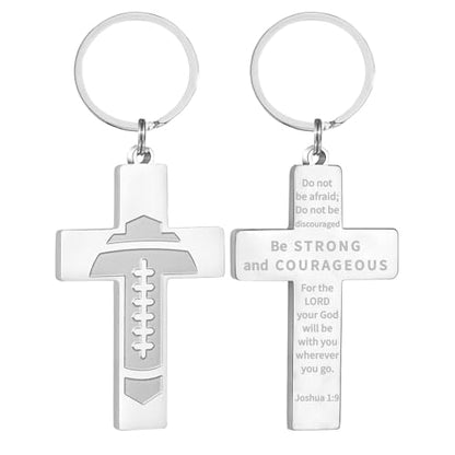 Football/Baseball/Soccer/Basketball Cross Keychain for Men Sport Gifts - color: Silver, style: Football-joshua 1:9