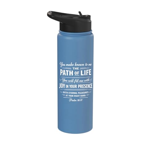Psalm 16:11 Path of Life Bible Verse Scripture Faith Prayer Stainless Steel Insulated Water Bottle - color: Light Blue
