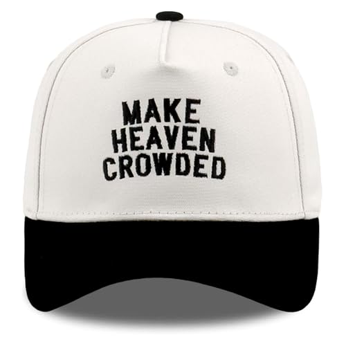 Embroidered Christian Two-Tone Baseball Cap for Men & Women, Adjustable Dad Hat Christmas Easter Gift - color: Make Heaven Crowded, Black/Beige