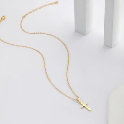 Rotnso Cross Necklace for Women 14K Gold Plated Dainty Small Pendant Choker - style: Cable Chain Glossy Cross-GD