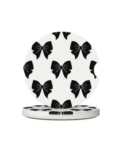 Ceramic Car Cup Coasters 2PCS - Black Bow - color: Black Bow