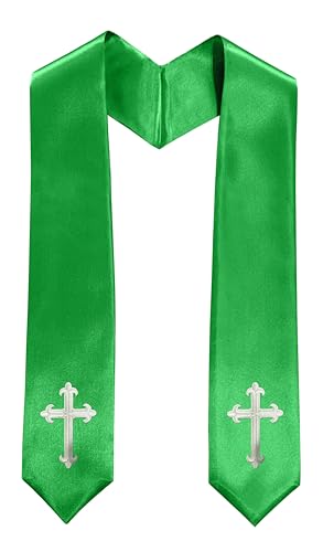 Priest White Stole 60 Inch Gold Cross Embroidery Church - color: Emeral Green Stole + White Cross