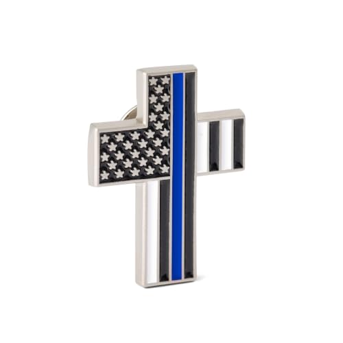 Great 1 American Flag Christian Cross Lapel Pin - color: Thin Blue Line