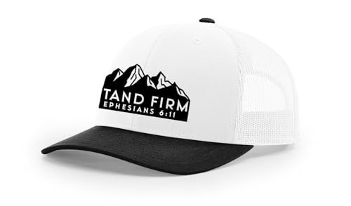 Trenz Shirt Company Mens Christian Hat Embroidered Stand Firm Ephesians 6:11 Scripture Mesh Back Trucker Hat - color: White/Black/White