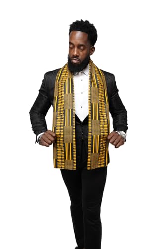 Dupsie's Kente African Print Stole – Made in Africa Black History Month Sash for Church, Choir, School & Cultural Events - color: Black and Gold