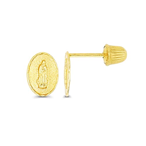 14K Yellow Solid Gold Religious Earrings | Virgin Mary & Lady Guadalupe Stud Earrings - color: ScrewBack-DC Lady of Guadalupe