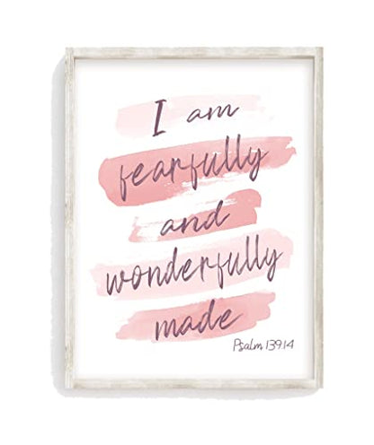 Watercolor Blush Pink and Purple Scripture Unframed Print Fearfully and Wonderfully Made Psalm 139:14, Kid Bible Verse Nursery Wall Decor