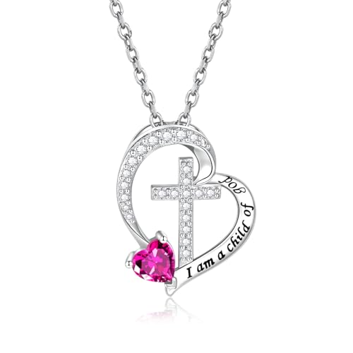 MANBU Sterling Silver Cross I am a Child of God Necklace for Girls - style: 07-July